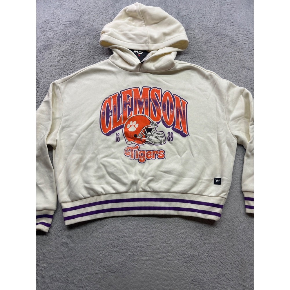 The Wild Collective Clemson Tigers Cropped Hoodie Cream Purple Size Small New